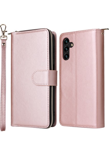 Samsung Galaxy A14 Için 5g Pu Deri 9 Kart Yuvaları Telefon Kılıfı Zipper Cep Stand Cüzdan Kapağı Kayış (Yurt Dışından)