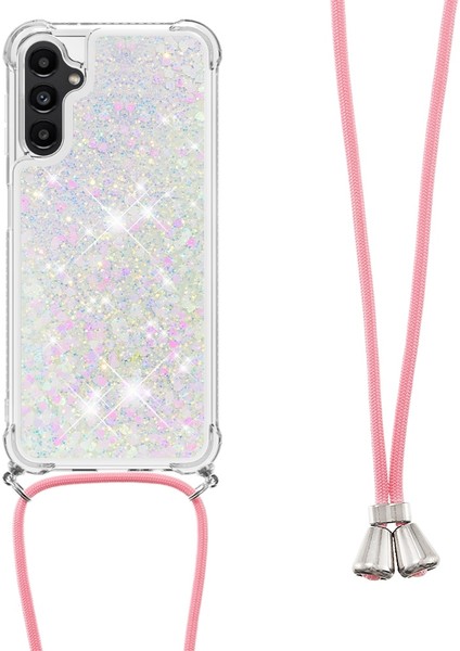 Samsung Galaxy A14 Için Yb Quicksand Serisi-4 5g Açık Işıltı Hareketli Quicksand Case Yumuşak Tpu Koruyucu Telefon Kapağı Kordonlu (Yurt Dışından)