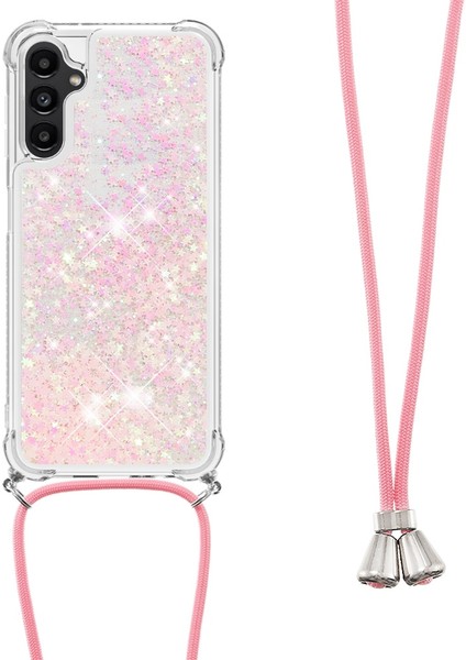 Samsung Galaxy A14 Için Yb Quicksand Serisi-4 5g Açık Işıltı Hareketli Quicksand Case Yumuşak Tpu Koruyucu Telefon Kapağı Kordonlu (Yurt Dışından)