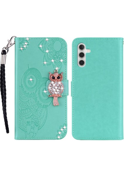 Samsung Galaxy A14 Için 5g Rhinestone Dekora Kazanmaya Dayanıklı Telefon Kapağı, Baskı Baykuş Çiçek Deseni Stand Cüzdan Deri Kılıf (Yurt Dışından)