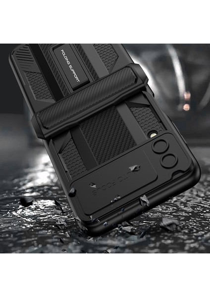 Samsung Galaxy Z Flip4 Için Gkk 5g Manyetik Menteşe Koruması Gizli Kickstand Case Hard Pc Önce Çizelge Anti-Çizelge Şok Geçirmez Kapak Temperli Cam Küçük Ekran Film (Yurt Dışından)