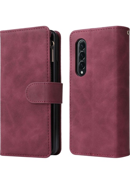 Samsung Galaxy Z Fold4 Için 5g Çoklu Kart Yuvaları Fermuar Pa Pu Deri Telefon Stand Örneği Manyetik Toka Cüzdan Kapağı (Yurt Dışından)