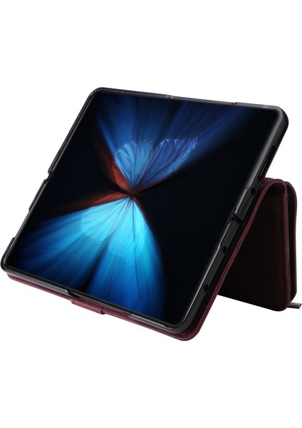 Samsung Galaxy Z Fold4 Için 5g Çoklu Kart Yuvaları Fermuar Pa Pu Deri Telefon Stand Örneği Manyetik Toka Cüzdan Kapağı (Yurt Dışından)