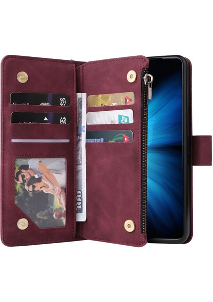 Samsung Galaxy Z Fold4 Için 5g Çoklu Kart Yuvaları Fermuar Pa Pu Deri Telefon Stand Örneği Manyetik Toka Cüzdan Kapağı (Yurt Dışından)