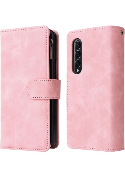 Samsung Galaxy Z Fold4 Için 5g Çoklu Kart Yuvaları Fermuar Pa Pu Deri Telefon Stand Örneği Manyetik Toka Cüzdan Kapağı (Yurt Dışından)