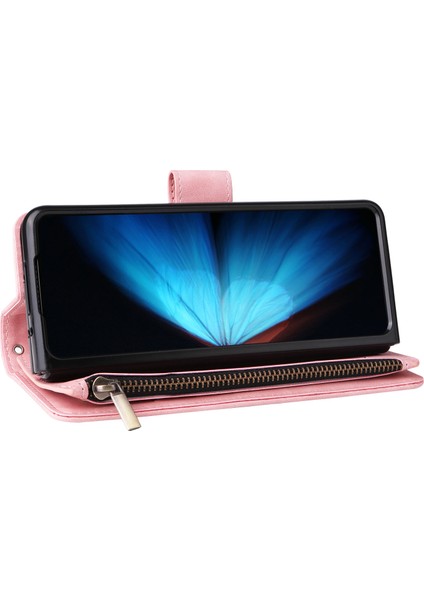 Samsung Galaxy Z Fold4 Için 5g Çoklu Kart Yuvaları Fermuar Pa Pu Deri Telefon Stand Örneği Manyetik Toka Cüzdan Kapağı (Yurt Dışından) modelleri