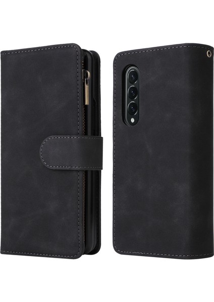 Samsung Galaxy Z Fold4 Için 5g Çoklu Kart Yuvaları Fermuar Pa Pu Deri Telefon Stand Örneği Manyetik Toka Cüzdan Kapağı (Yurt Dışından)
