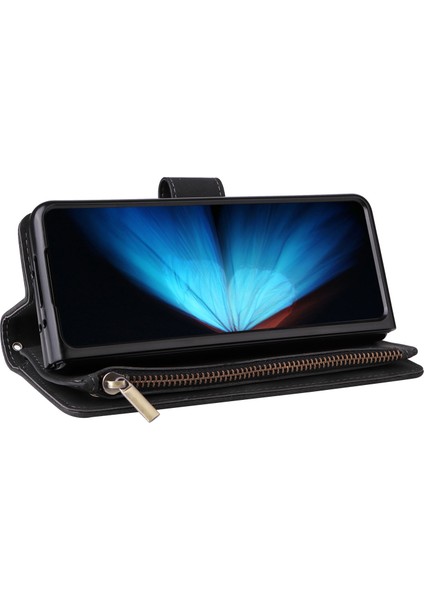 Samsung Galaxy Z Fold4 Için 5g Çoklu Kart Yuvaları Fermuar Pa Pu Deri Telefon Stand Örneği Manyetik Toka Cüzdan Kapağı (Yurt Dışından) modelleri