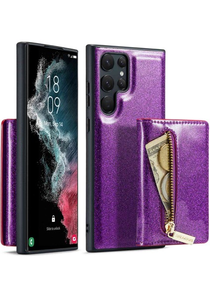 Dg.ming M3 Serisi Samsung Galaxy S22 Ultra 5g 2'si 2-1 Arada Pu Deri Kaplamalı Pc+Tpu Geri Kılıf Magnicy Çıkarılabilir Fermuar Cüzdan Telefon Kapağı Kickstand ile (Yurt Dışından)