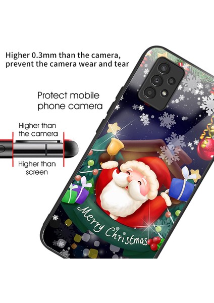 Samsung Galaxy A13 Için 4g Tpu Çerçeve Temperli Cam Arka Kapak Noel Desen Baskı Anti-Drop Telefon Kılıfı (Yurt Dışından)