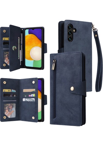 Samsung Galaxy A14 5g Için Damla Geçirmez Telefon Kılıfı, Zippered Cüzdan Perçin Toka Pu Deri Stand Cep Telefon Kapağı Kayışlı (Yurt Dışından)
