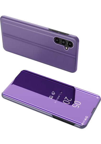 Samsung Galaxy A14 Için 5g Pencere Pu Pu Deri Kılıf Standını Görüntüle Ayna Elektraptaşlama Telefon Kapak Koruyucu (Yurt Dışından)