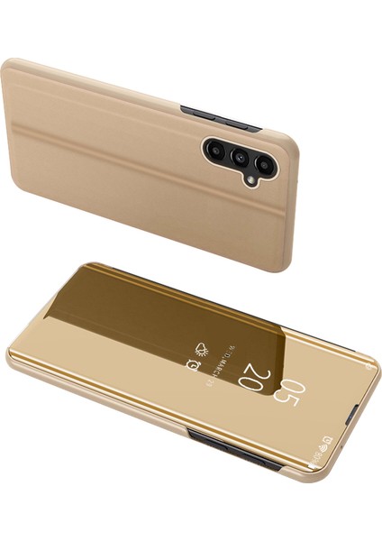 Samsung Galaxy A14 Için 5g Pencere Pu Pu Deri Kılıf Standını Görüntüle Ayna Elektraptaşlama Telefon Kapak Koruyucu (Yurt Dışından)