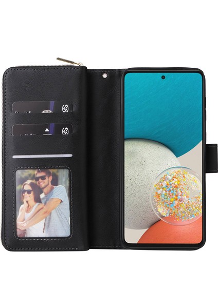 Samsung Galaxy A23 4g / A23 5g (Global Versiyon) / M23 5g / F23 5g Ince Pu Deri Cüzdan Telefon Kılıfı 9 Kart Yuvaları Fermuar Cep Stand Flip Cover (Yurt Dışından) fiyatları