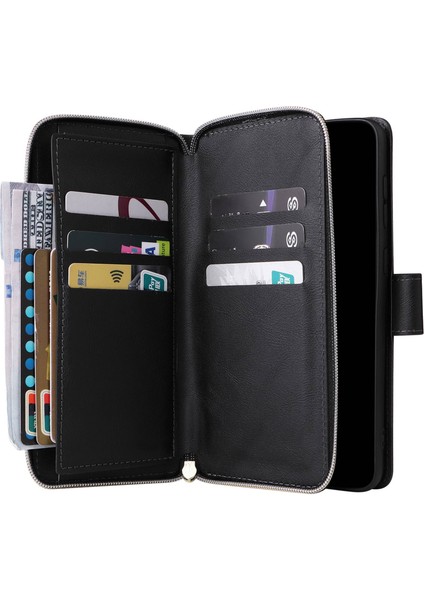 Samsung Galaxy A23 4g / A23 5g (Global Versiyon) / M23 5g / F23 5g Ince Pu Deri Cüzdan Telefon Kılıfı 9 Kart Yuvaları Fermuar Cep Stand Flip Cover (Yurt Dışından) indirimleri