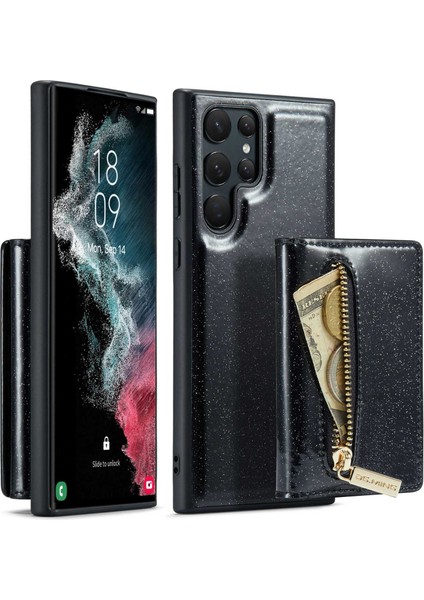 Dg.ming M3 Serisi Samsung Galaxy S22 Ultra 5g 2'si 2-1 Arada Pu Deri Kaplamalı Pc+Tpu Geri Kılıf Magnicy Çıkarılabilir Fermuar Cüzdan Telefon Kapağı Kickstand ile (Yurt Dışından)