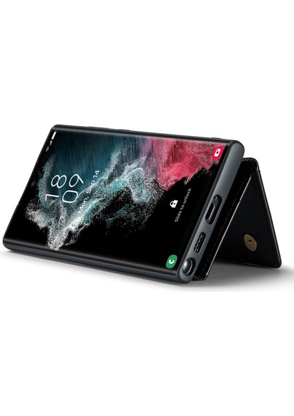 Dg.ming M3 Serisi Samsung Galaxy S22 Ultra 5g 2'si 2-1 Arada Pu Deri Kaplamalı Pc+Tpu Geri Kılıf Magnicy Çıkarılabilir Fermuar Cüzdan Telefon Kapağı Kickstand ile (Yurt Dışından)