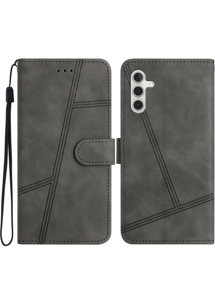 Samsung Galaxy A14 Için 5g Cilt-Touch Duygu Çizgileri Baskılı Telefon Koruyucu Kılıf Vintage Pu Deri Flip Stand Cüzdan Kapağı (Yurt Dışından)