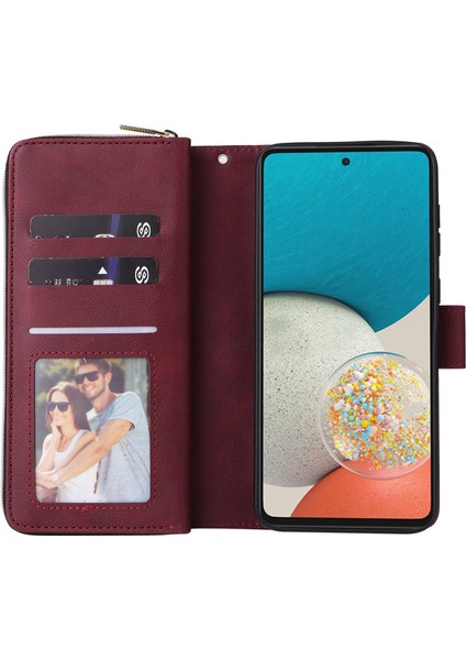 Samsung Galaxy A53 5g Stand Cüzdan Telefon Flip Kılıf Pu Pu Deri Manyetik 9 Kart Tutucu Yuvaları Zipper Cep Kapağı Kayış (Yurt Dışından)
