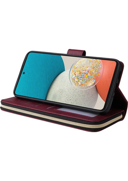 Samsung Galaxy A53 5g Stand Cüzdan Telefon Flip Kılıf Pu Pu Deri Manyetik 9 Kart Tutucu Yuvaları Zipper Cep Kapağı Kayış (Yurt Dışından)