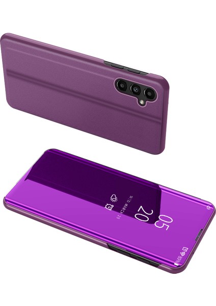Samsung Galaxy A14 Için 5g Pencere Pu Pu Deri Kılıf Standını Görüntüle Ayna Elektraptaşlama Telefon Kapak Koruyucu (Yurt Dışından)