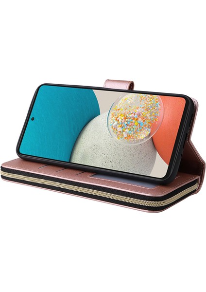 Samsung Galaxy A73 5g Için Pu Deri Kabuk, Stand Cüzdan Telefon Flip Kılıf Magnetic 9 Kart Tutucu Yuvaları Fermuar Cep Kapağı Kayışlı (Yurt Dışından) modelleri