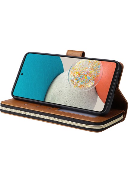 Samsung Galaxy A53 5g Stand Cüzdan Telefon Flip Kılıf Pu Pu Deri Manyetik 9 Kart Tutucu Yuvaları Zipper Cep Kapağı Kayış (Yurt Dışından) modelleri