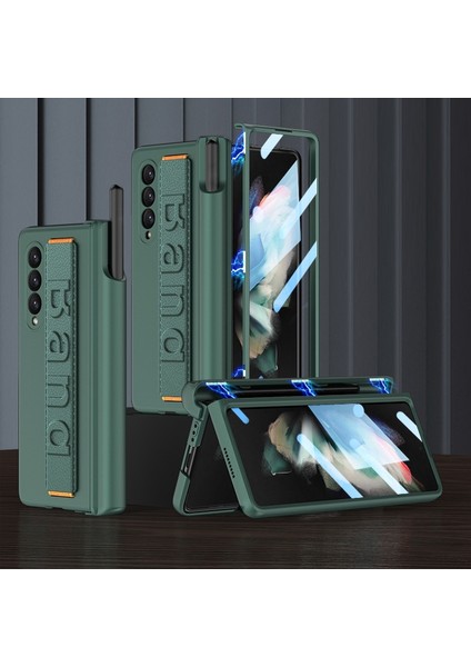 Samsung Galaxy Z Fold3 Için Gkk 5g Manyetik Menteşe Sert Pc Kılıfı Tam Koruma Anti-Dirençli Bileklik Telefon Kapağı Temperli Cam Film ve Kalem Tutucu (Yurt Dışından)