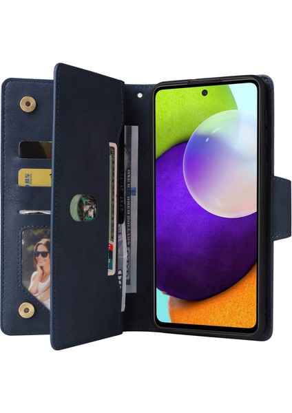 Samsung Galaxy A33 Için 5g Şok Geçirmez Telefon Kasası Perçin Buckle Pu Deri Deri Cüzdan Stand / Kayış (Yurt Dışından) modelleri