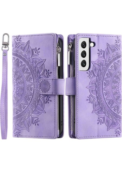 Samsung Galaxy S21 Fe 5g Mandala Çiçeği Baskılı Pu Deri Telefon Kapağı Çoklu Kart Yuvası ile Eller Serbest Stand Zipper Cep Cüzdan Kılıfı (Yurt Dışından)