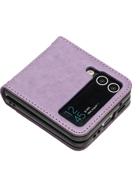 Samsung Galaxy Z Flip4 Için 5g Pu Deri Desenli Çiçek Kelebekleri Telefon Kapağı Dalgalı Koruyucu Kılıf (Yurt Dışından)