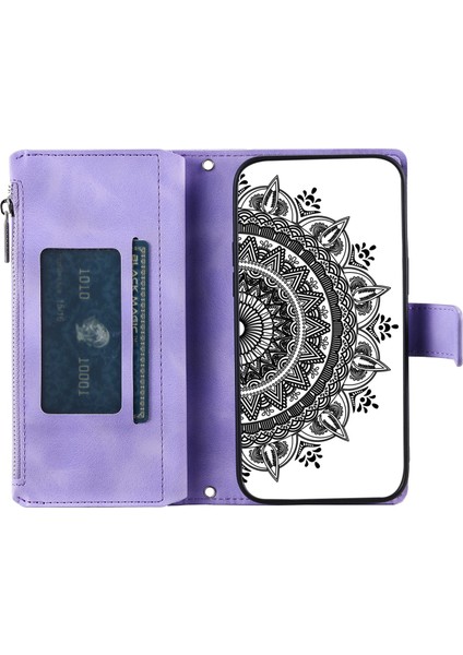 Mandala Çiçek Samsung Galaxy S10 Için Pu Deri Kılıfı Plus 4g Manyetik Toka Koruma Kapağı Fermuarlı Cüzdan / Kayışlı (Yurt Dışından) modelleri