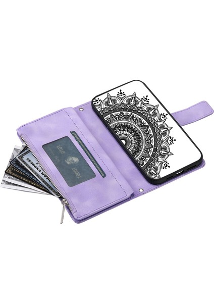 Mandala Çiçek Samsung Galaxy S10 Için Pu Deri Kılıfı Plus 4g Manyetik Toka Koruma Kapağı Fermuarlı Cüzdan / Kayışlı (Yurt Dışından) fırsatları