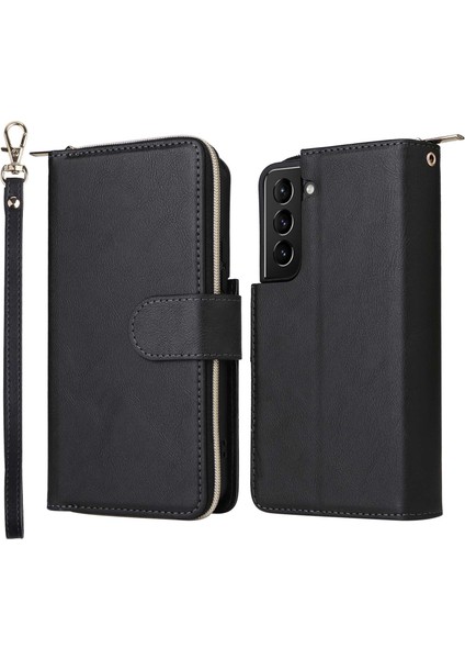 Samsung Galaxy S22 5g Destekleme Stand Flip Telefon Kapağı Pu Deri Cüzdan 9 Kart Yuvası ve Fermuar Cepi ile Telefon Kılıfı (Yurt Dışından)