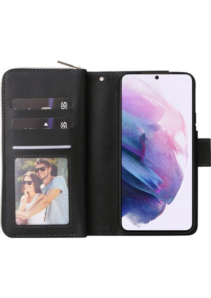 Samsung Galaxy S22 5g Destekleme Stand Flip Telefon Kapağı Pu Deri Cüzdan 9 Kart Yuvası ve Fermuar Cepi ile Telefon Kılıfı (Yurt Dışından) fiyatları