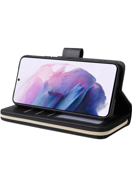 Samsung Galaxy S22 5g Destekleme Stand Flip Telefon Kapağı Pu Deri Cüzdan 9 Kart Yuvası ve Fermuar Cepi ile Telefon Kılıfı (Yurt Dışından) modelleri