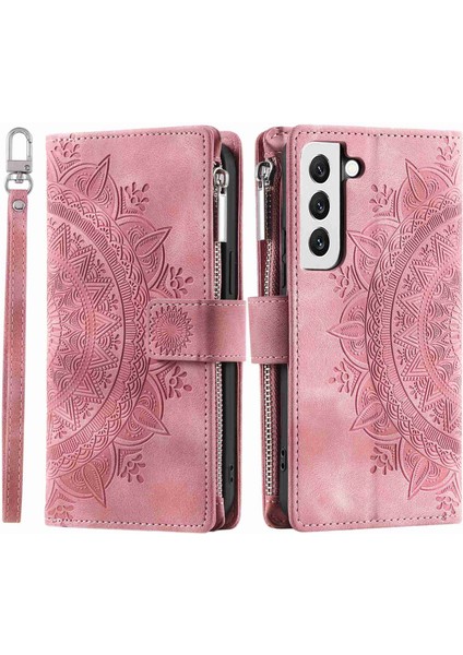 Samsung Galaxy S21 Fe 5g Mandala Çiçeği Baskılı Pu Deri Telefon Kapağı Çoklu Kart Yuvası ile Eller Serbest Stand Zipper Cep Cüzdan Kılıfı (Yurt Dışından)
