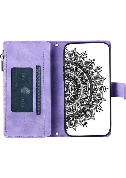 Samsung Galaxy S22 Plus 5g Mandala Çiçeği Baskılı Bump Proof Pu Deri Telefon Kapak Standı Çoklu Kart Yuvası Zipper Cep Cüzdan Kılıfı (Yurt Dışından) indirimleri