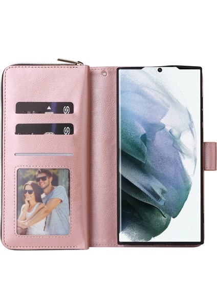 Samsung Galaxy S22 Ultra 5g Ultra Slim Pu Deri Cüzdan Telefon Kılıfı 9 Kart Yuvaları Fermuar Cep Stand Flip Cover (Yurt Dışından) fiyatları