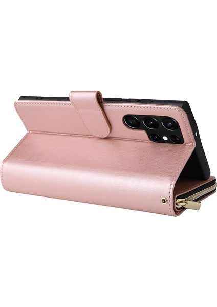 Samsung Galaxy S22 Ultra 5g Ultra Slim Pu Deri Cüzdan Telefon Kılıfı 9 Kart Yuvaları Fermuar Cep Stand Flip Cover (Yurt Dışından) fırsatları