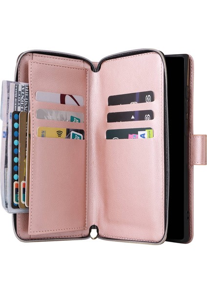 Samsung Galaxy S22 Ultra 5g Ultra Slim Pu Deri Cüzdan Telefon Kılıfı 9 Kart Yuvaları Fermuar Cep Stand Flip Cover (Yurt Dışından) indirimleri