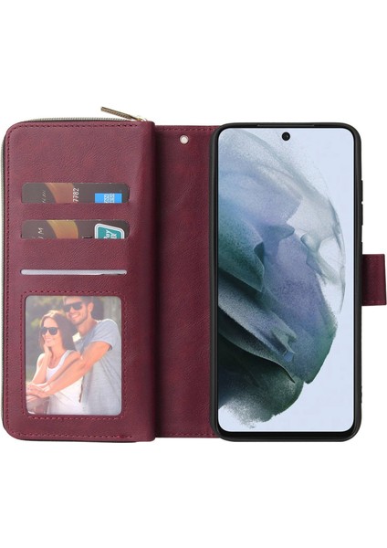 Samsung Galaxy S21 Fe 5g Için Anti-Drop Pu Deri Kabuk, Stand Cüzdan Telefonu Flip Kılıf Magnetic 9 Kart Tutucu Yuvaları Zipper Cep Kapağı Kayışlı (Yurt Dışından) fiyatları