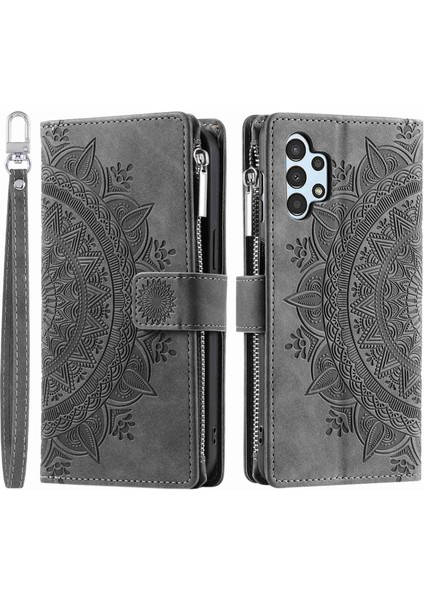 Samsung Galaxy A32 5g / M32 5g, Mandala Çiçek Baskılı Pu Deri Kapak Stand Çok Kart Yuvası Fermuar Cep Cüzdan Kılıfı (Yurt Dışından)