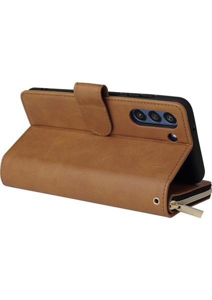 Samsung Galaxy S21 Fe 5g Için Anti-Drop Pu Deri Kabuk, Stand Cüzdan Telefonu Flip Kılıf Magnetic 9 Kart Tutucu Yuvaları Zipper Cep Kapağı Kayışlı (Yurt Dışından) fırsatları