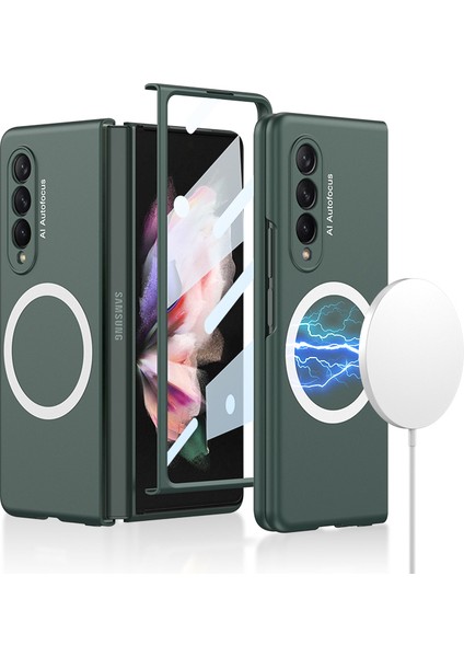 Samsung Galaxy Z Fold3 Için Gkk Ince Telefon Kılıfı 5g Şok Geçirmez Anti-Parmak Izi Pc Kapağı Magsafe Şarjı ile Uyumlu (Temperli Cam Ön Film Dahil) (Yurt Dışından)