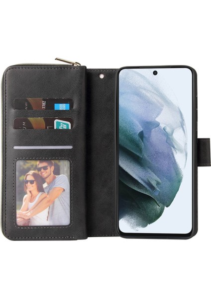 Samsung Galaxy S21 Fe 5g Için Anti-Drop Pu Deri Kabuk, Stand Cüzdan Telefonu Flip Kılıf Magnetic 9 Kart Tutucu Yuvaları Zipper Cep Kapağı Kayışlı (Yurt Dışından) fiyatları