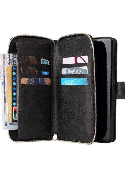 Samsung Galaxy S21 Fe 5g Için Anti-Drop Pu Deri Kabuk, Stand Cüzdan Telefonu Flip Kılıf Magnetic 9 Kart Tutucu Yuvaları Zipper Cep Kapağı Kayışlı (Yurt Dışından) indirimleri