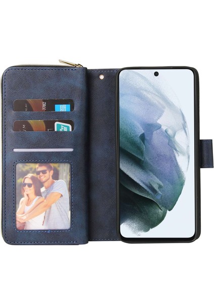 Samsung Galaxy S21 Fe 5g Için Anti-Drop Pu Deri Kabuk, Stand Cüzdan Telefonu Flip Kılıf Magnetic 9 Kart Tutucu Yuvaları Zipper Cep Kapağı Kayışlı (Yurt Dışından) fiyatları