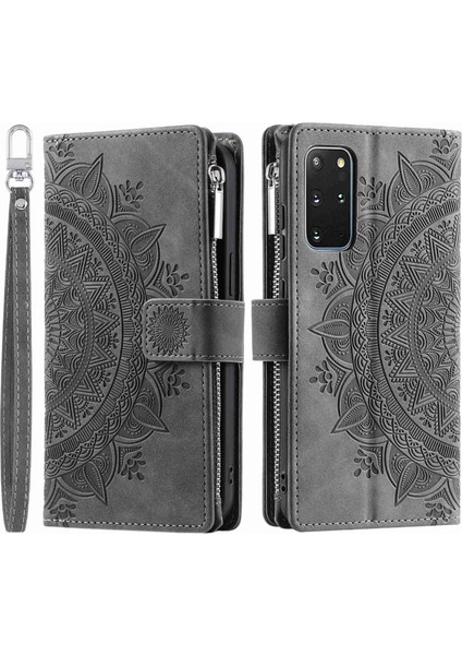 Samsung Galaxy S20 Plus 4g / 5g Anti-Çizik Telefon Kabuğu Fermuar Cep Mandala Çiçek Basılmış Birden Fazla Kart Yuvası Cüzdanı Pu Deri Standı Kapak (Yurt Dışından)