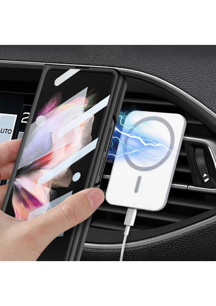 Samsung Galaxy Z Fold3 Için Gkk Ince Telefon Kılıfı 5g Şok Geçirmez Anti-Parmak Izi Pc Kapağı Magsafe Şarjı ile Uyumlu (Temperli Cam Ön Film Dahil) (Yurt Dışından)